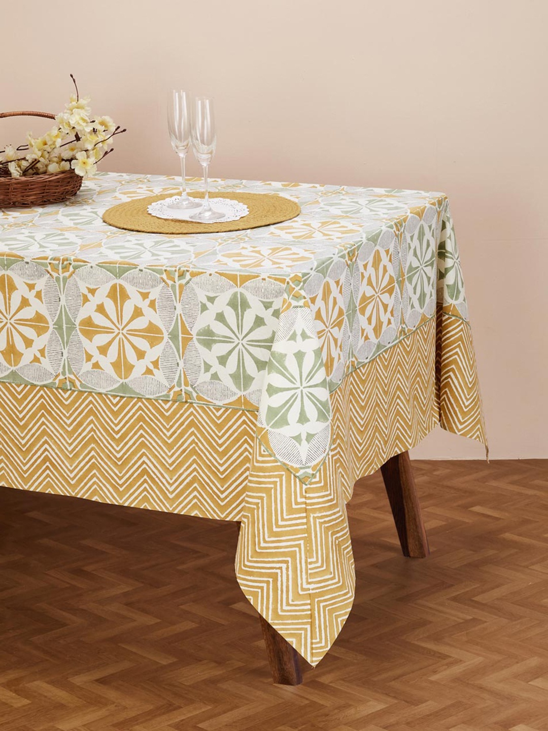 

Fabindia Jaisalmer Printed Cotton Rectangular 8 Seater Table Cover, Cream