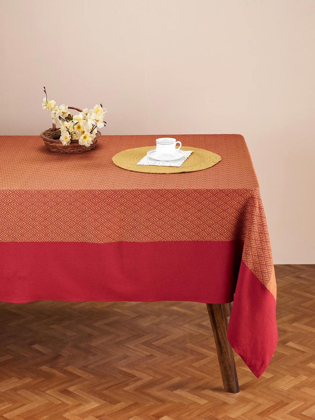 

Fabindia Kiara Red & Orange Woven Cotton 6 Seater Table Cover