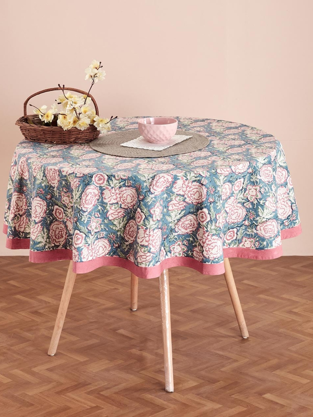 

Fabindia Gulab Khas Printed Cotton Round 4 Seater Table Cover, Pink
