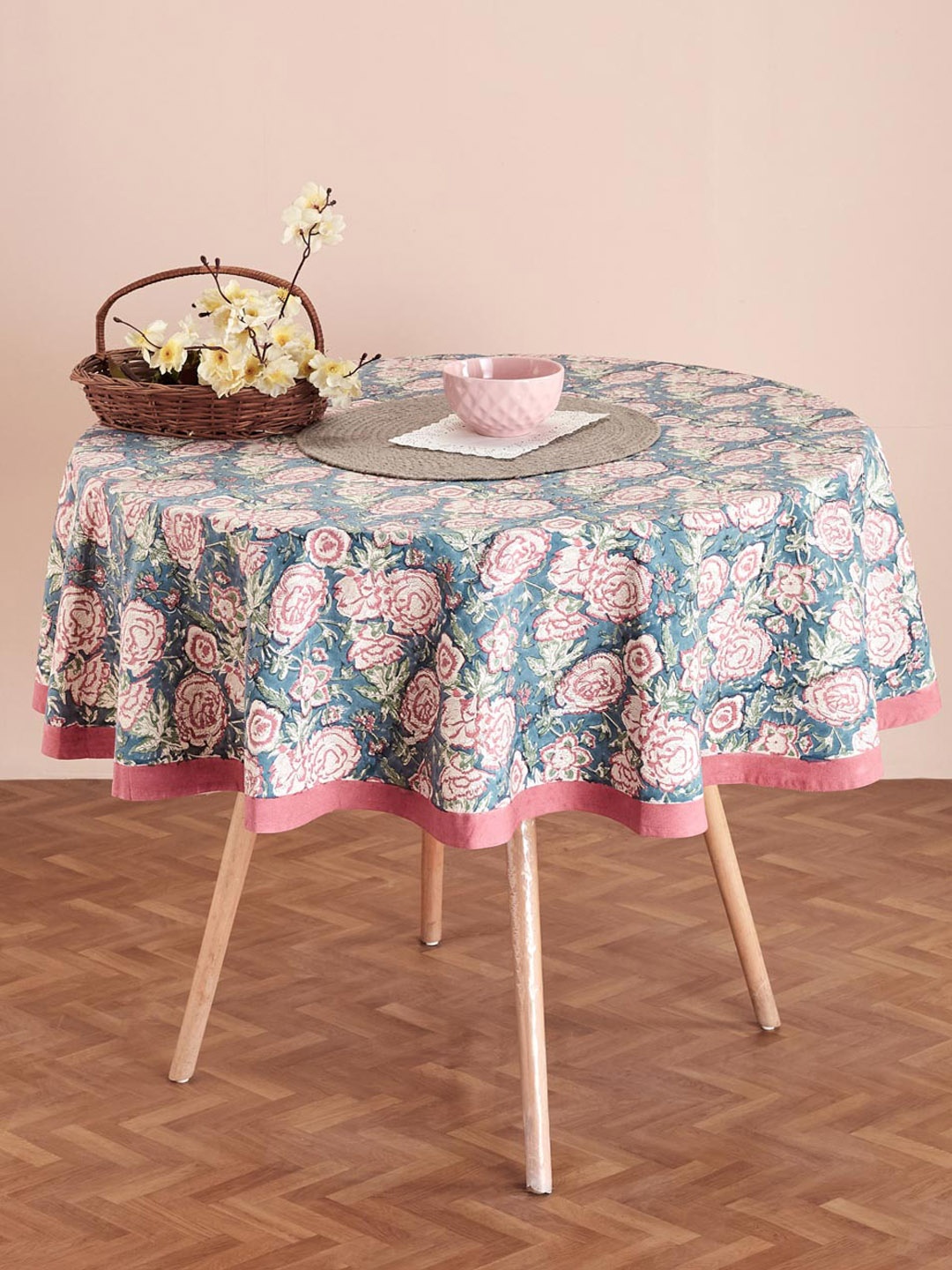 

Fabindia Gulab Khas Pink & Green Floral Printed Cotton Round 6 Seater Table Covers