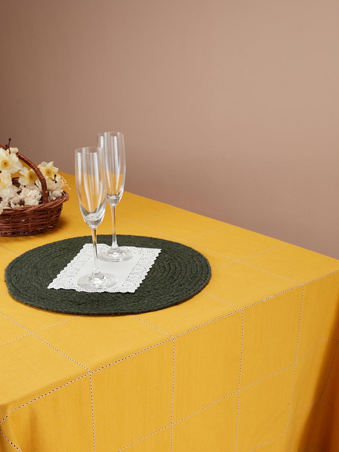 

Fabindia Baasu Mustard Woven Cotton 8 Seater Table Cover