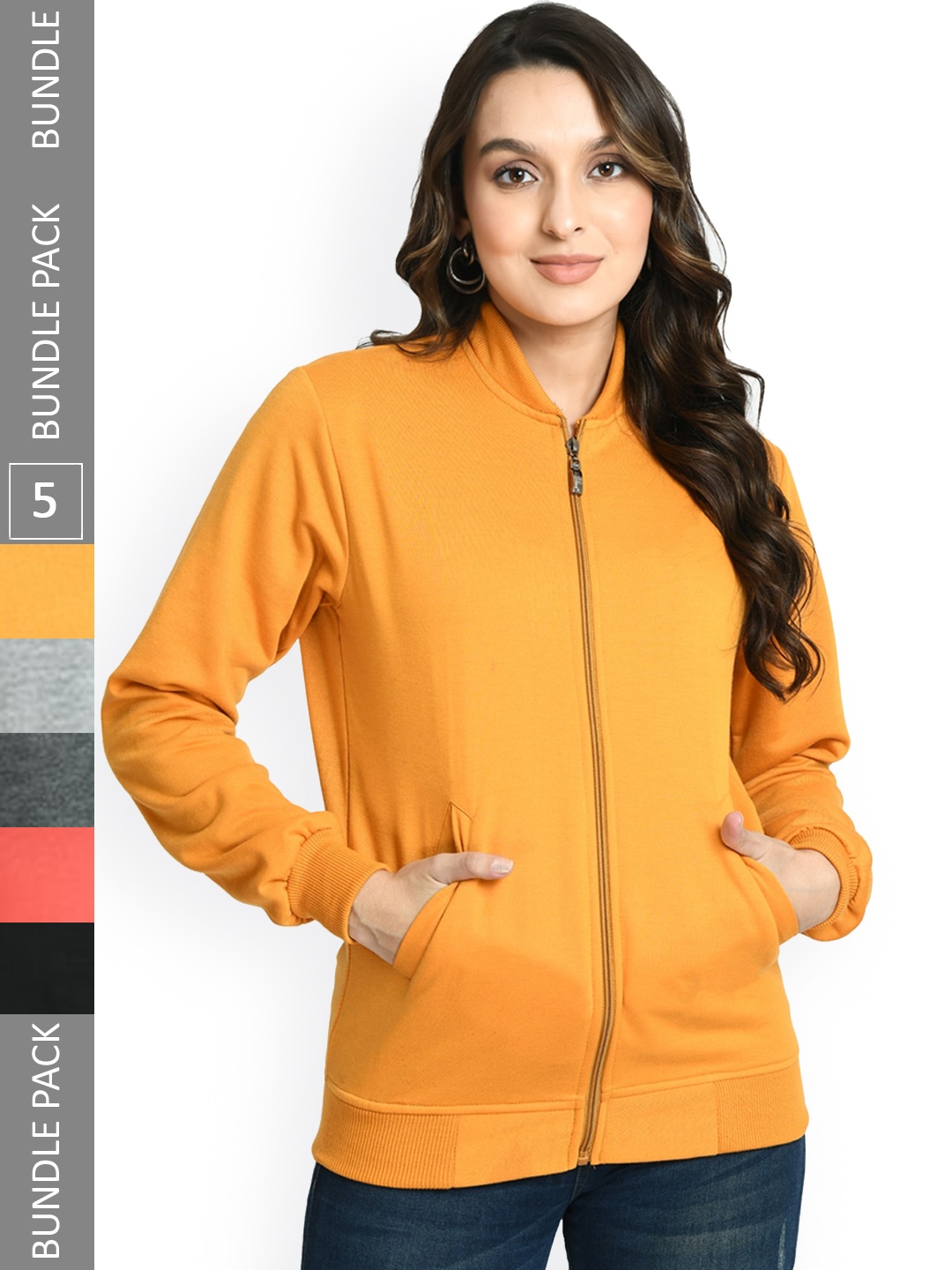 

IndiWeaves Pack Of 5 Lightweight Bomber Jacket, Mustard