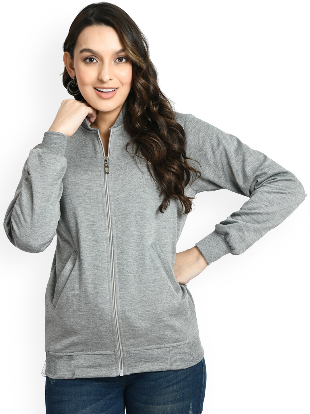 

IndiWeaves Lightweight Bomber Jacket, Grey melange