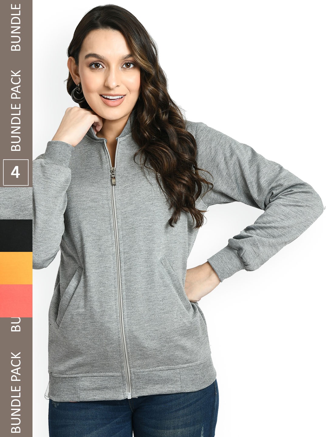 

IndiWeaves Pack Of 4 Fleece Lightweight Longline Bomber Jacket, Grey