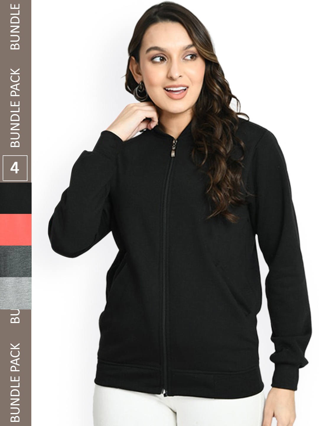 

IndiWeaves Pack Of 4 Stand Collar Lightweight Fleece Regular Tailored Jacket, Black