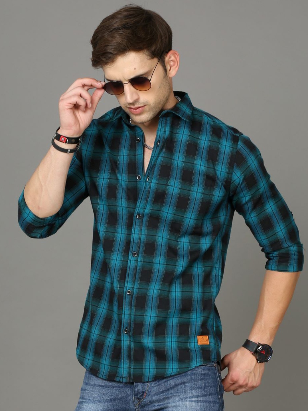 

Tallwalker Standard Buffalo Checked Cotton Casual Shirt, Blue