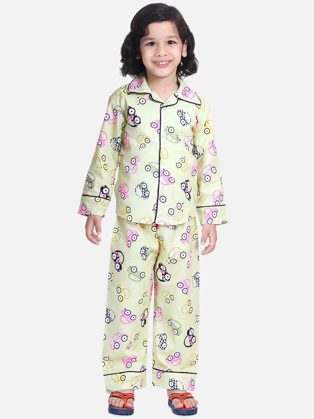 

BownBee Boys Graphic Printed Pure Cotton Night Suit, Yellow