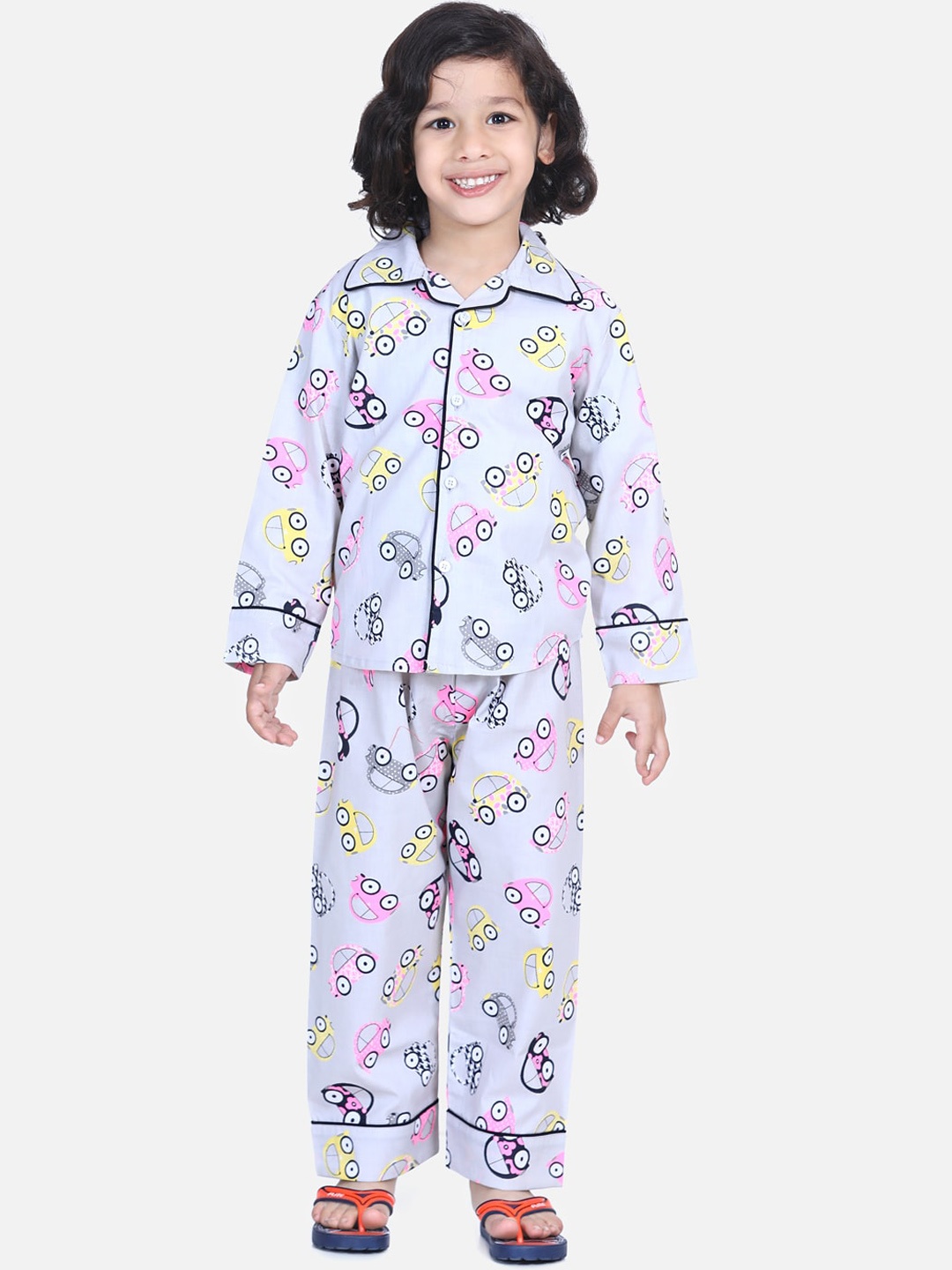 

BownBee Boys Printed Pure Cotton Night suit, Grey