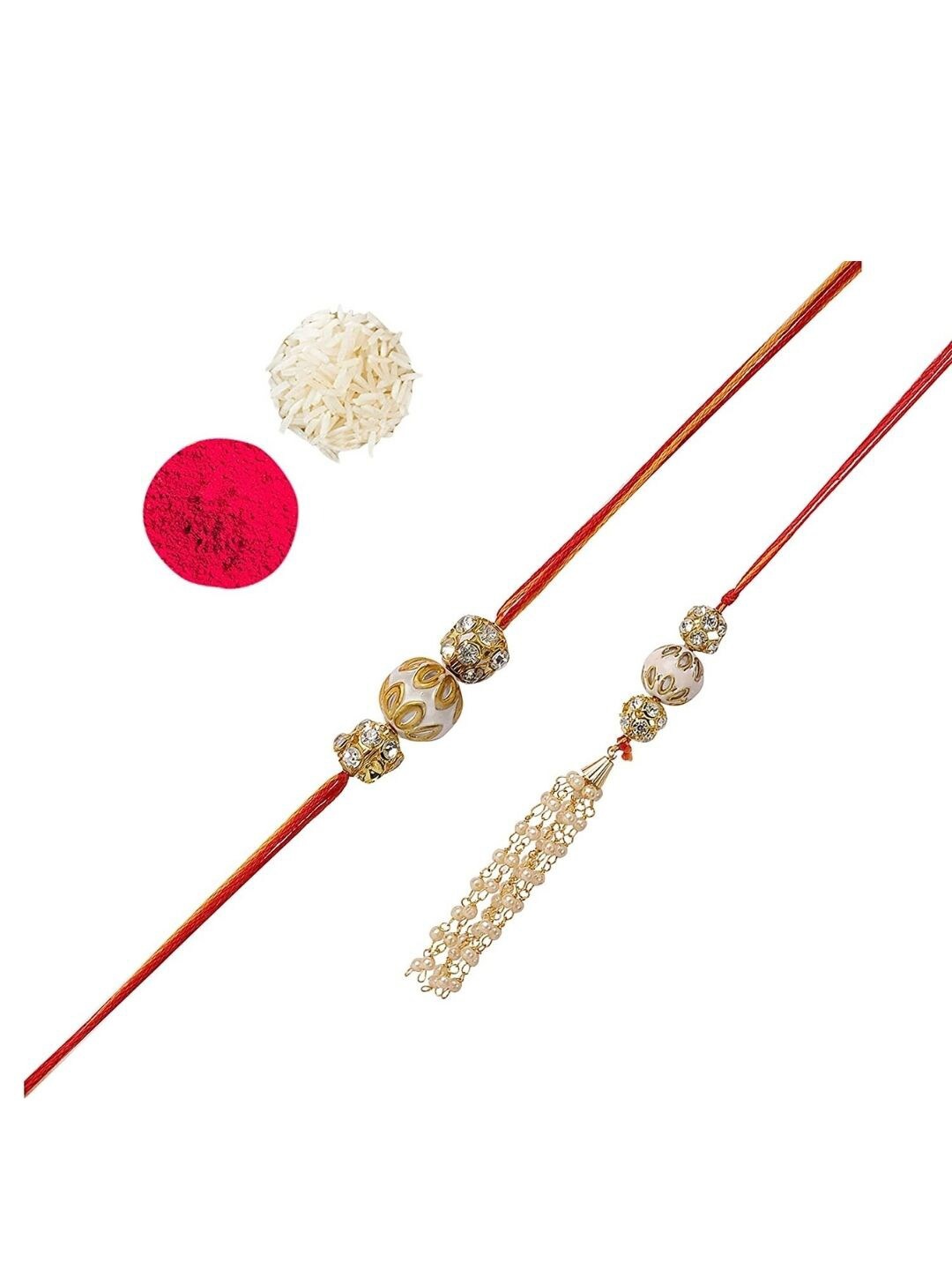 

AccessHer Stone-Studded & Pearl-Beaded Charm Rakhi, Gold