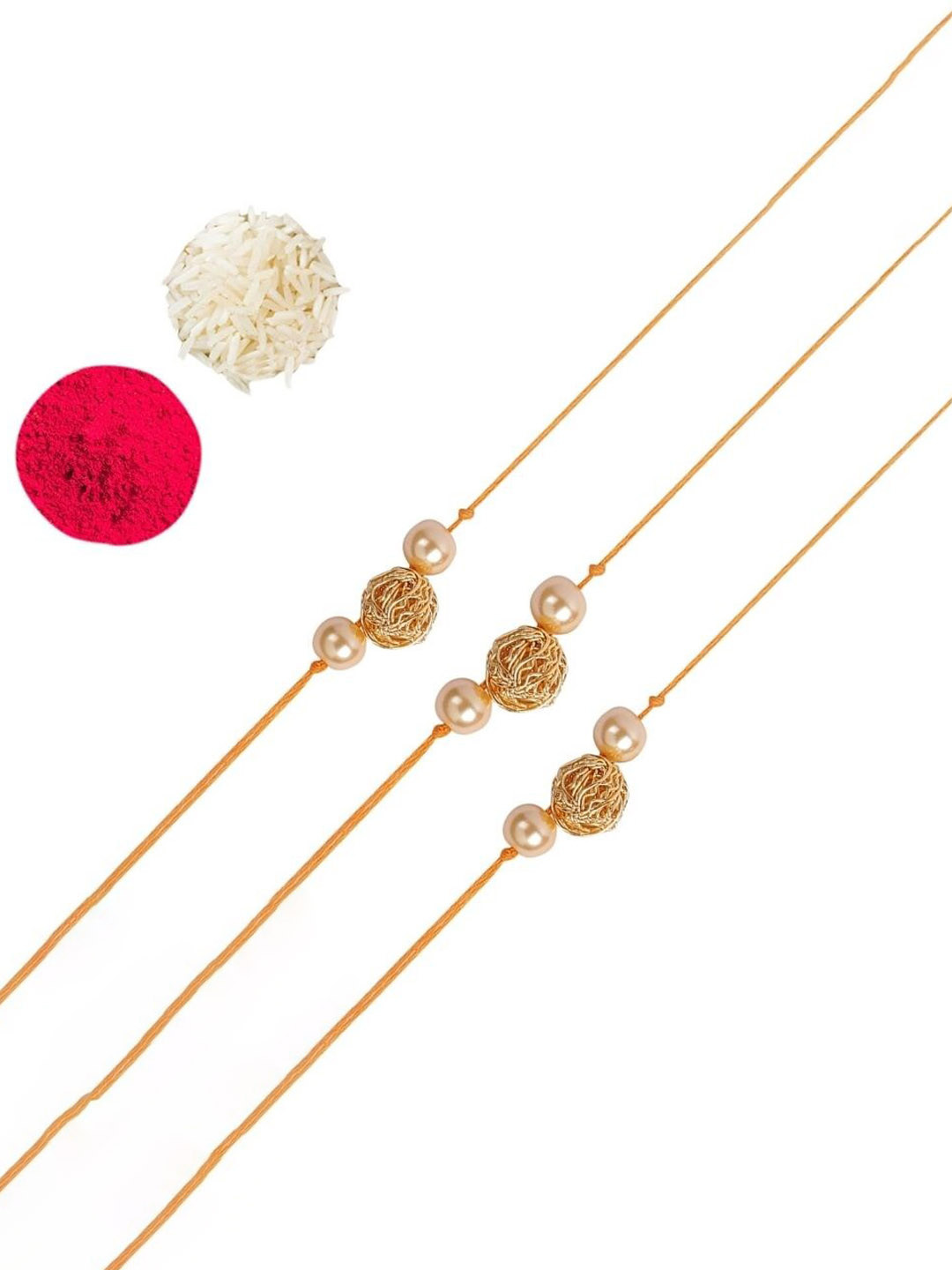

AccessHer Set Of 3 Pearl Beaded Rakhis, Gold