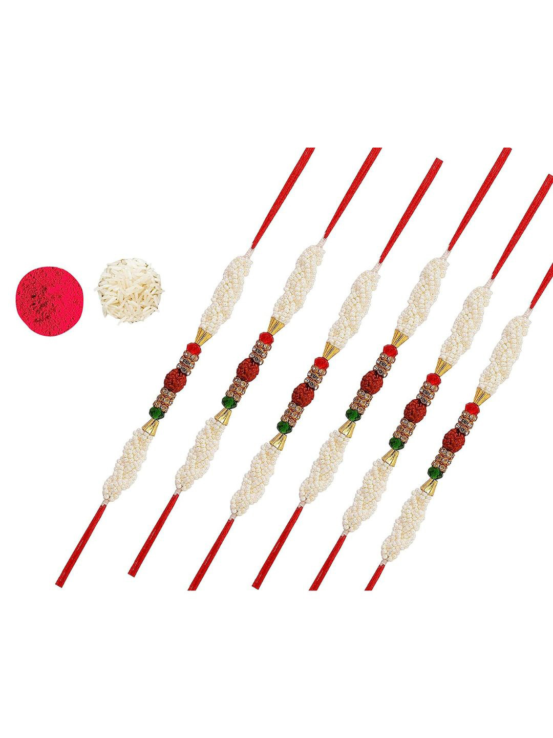 

AccessHer Men Set Of 6 Stone-Studded & Beaded Rakhis, White
