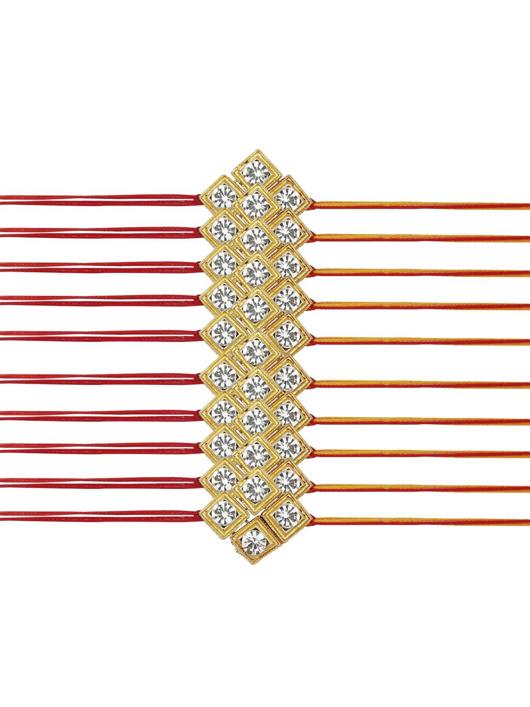 

AccessHer Set of 10 Stone-Studded & Beaded Rakhis, Gold