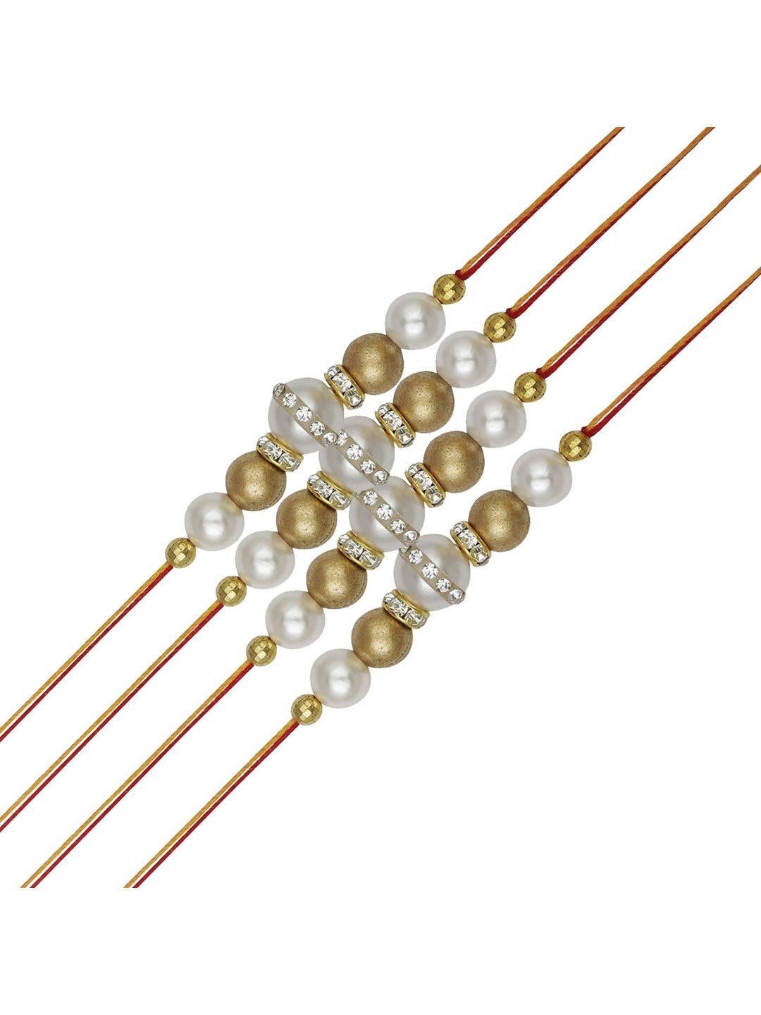 

AccessHer Set if 4 Stone-Studded & Beaded Rakhis, White