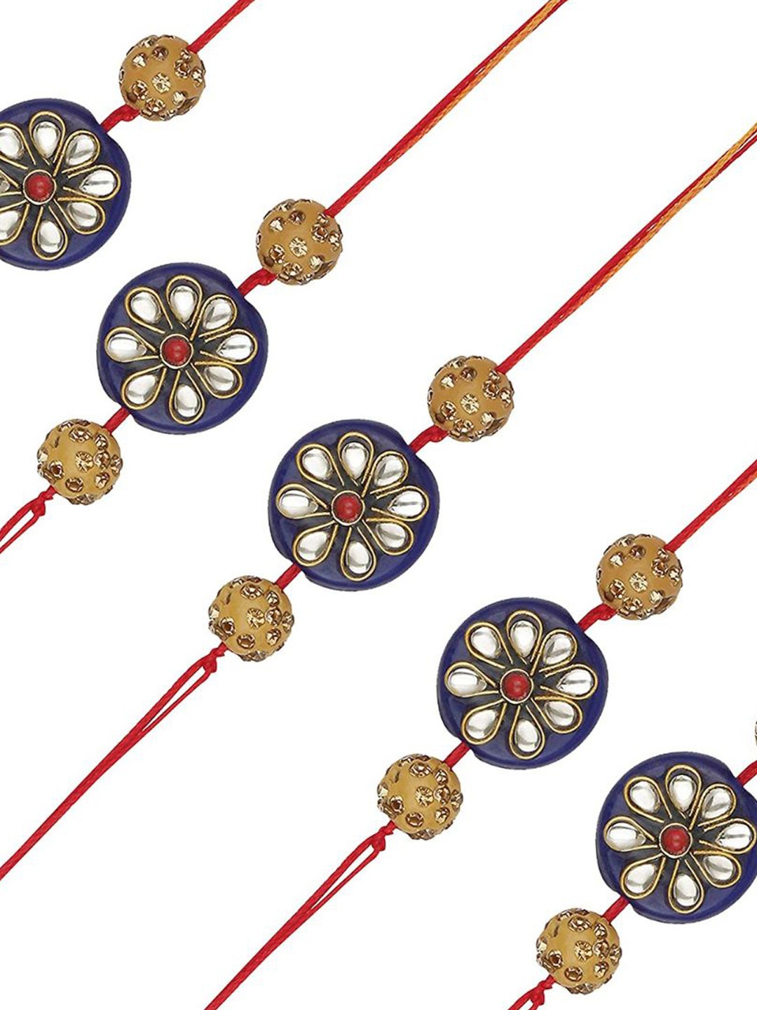

AccessHer Set Of 5 Stone-Studded & Beaded Rakhi, White