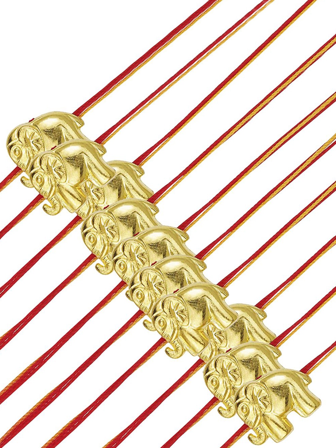 

AccessHer Set Of 10 Gold-Plated Elephant Charm Rakhi