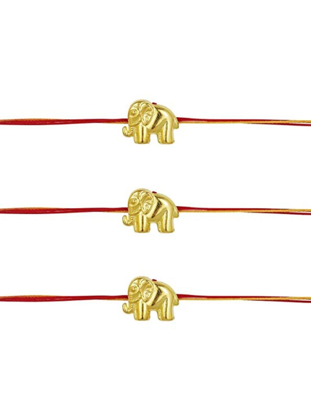 

AccessHer Men Set Of 3 Elephant Charm Studded Rakhis, Beige