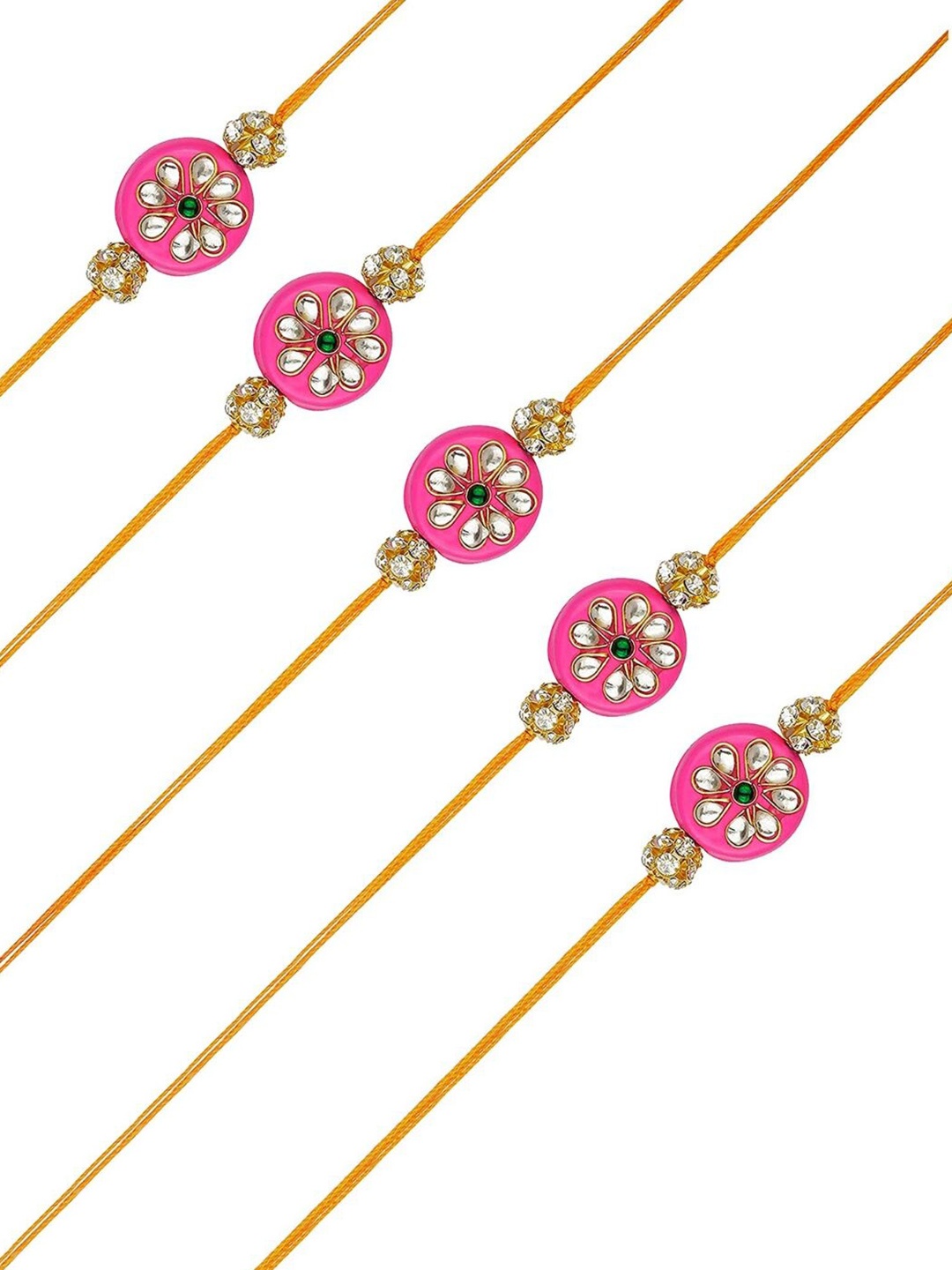

AccessHer Set Of 5 Stone-Studded & Beaded Rakhis, White