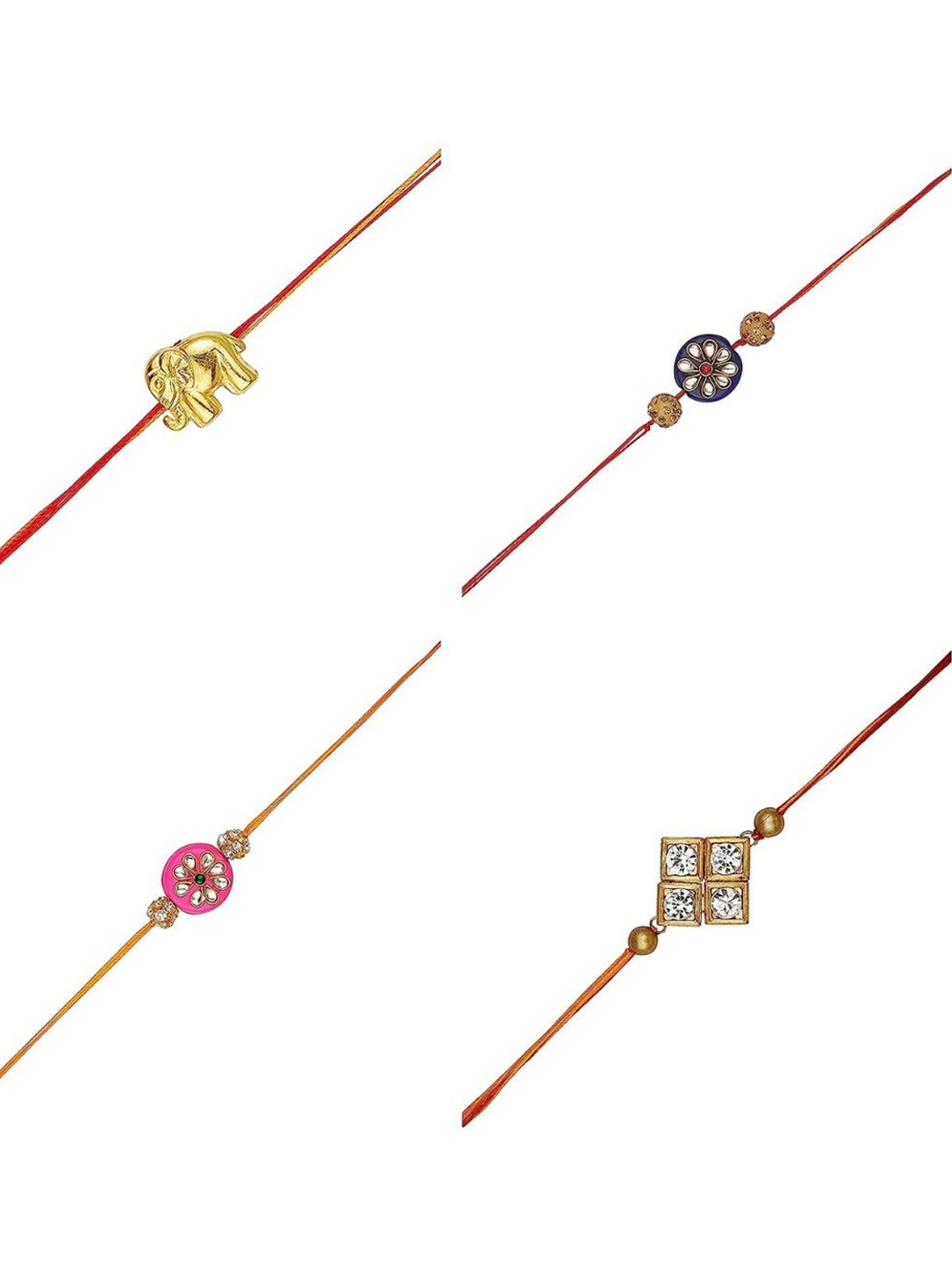 

AccessHer Set Of 4 Stone-Studded & Beaded Rakhi, White