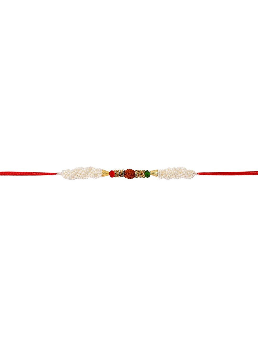 

AccessHer Set of 3 Stone-Studded & Beaded Rakhis, White