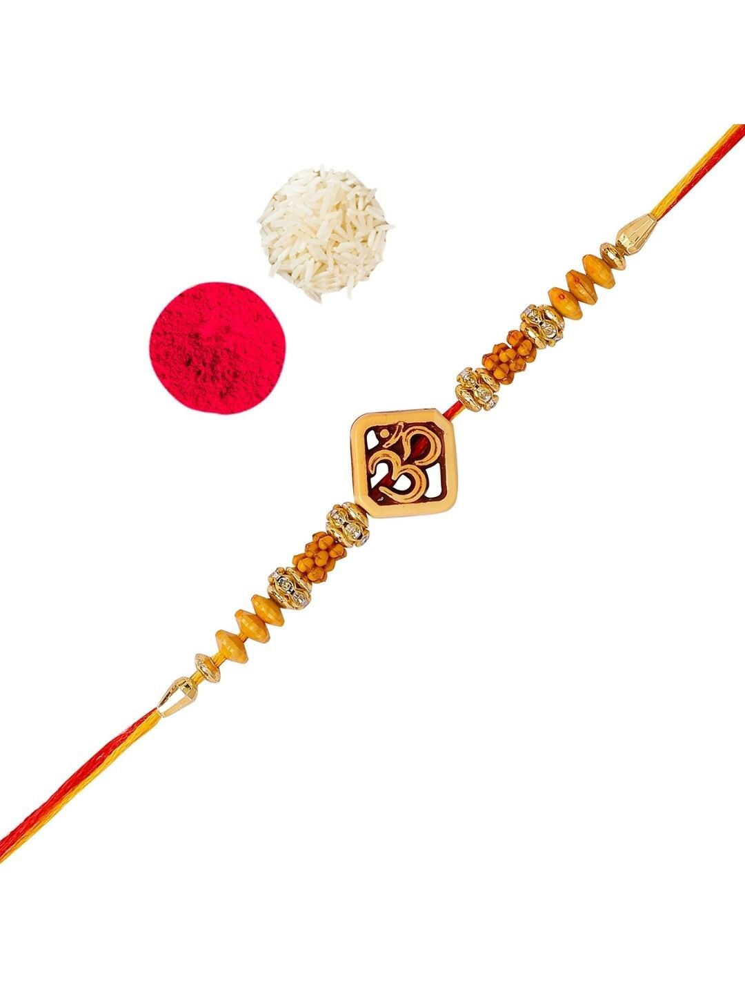 

AccessHer Men Stone-Studded OM Charm Rakhi With Roli & Chawal, White