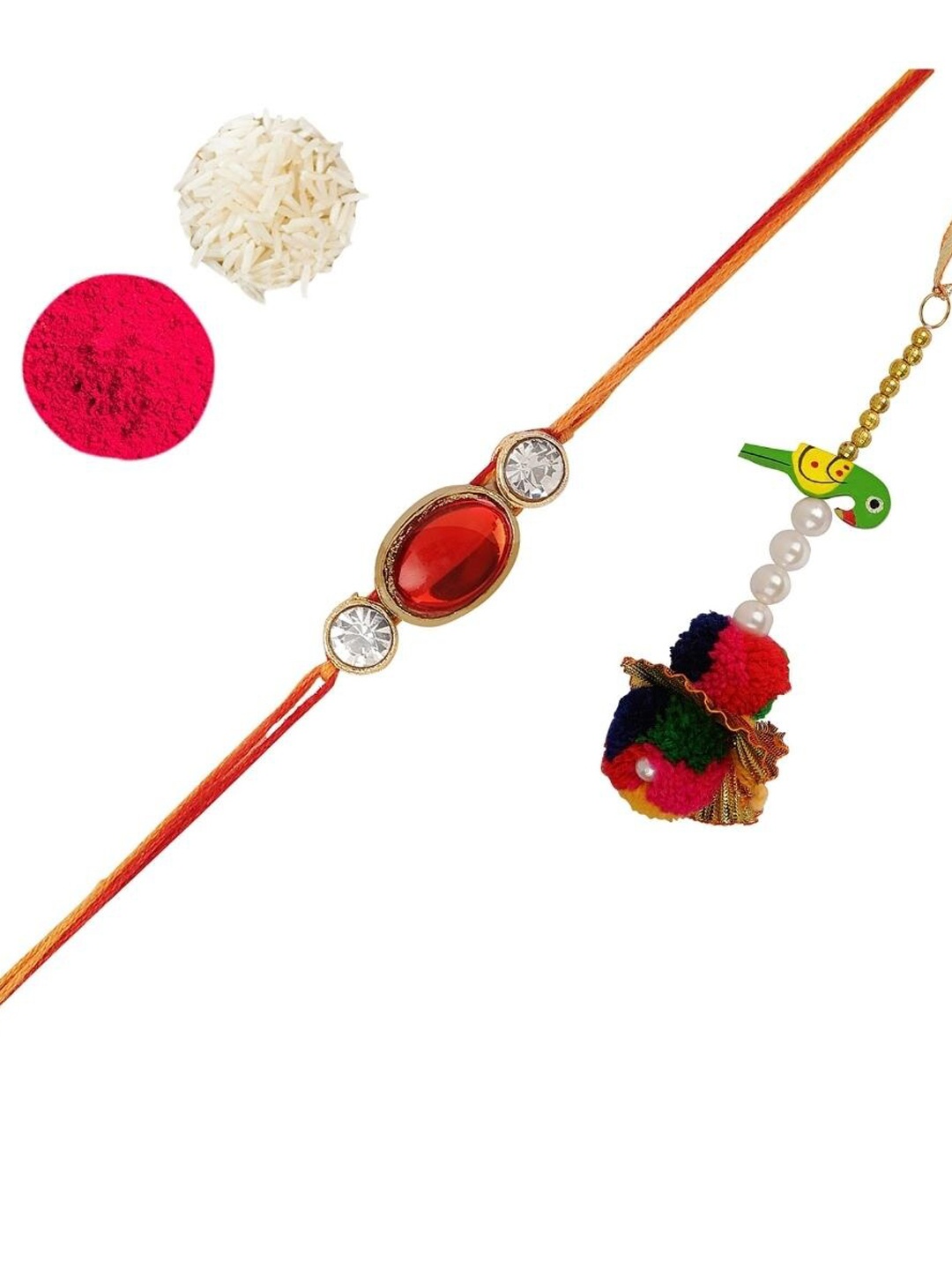 

AccessHer Women Set of 2 Stone-Studded & Beaded Rakhis, Red