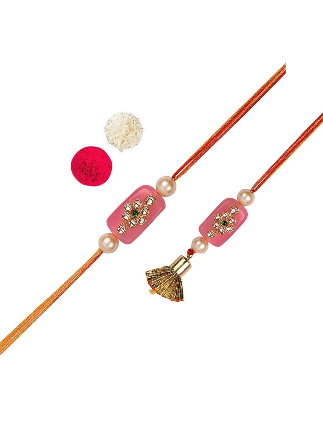 

AccessHer Women Set of 2 Stone-Studded & Beaded Rakhis, White