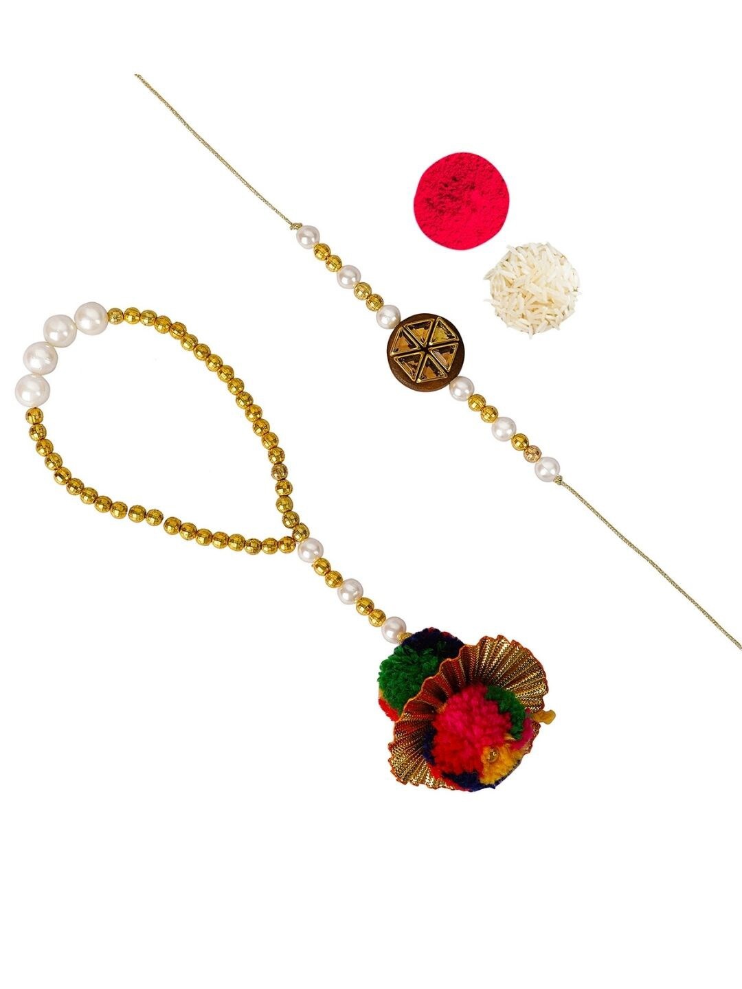 

AccessHer Set of 2 Stone-Studded & Beaded Rakhis, White