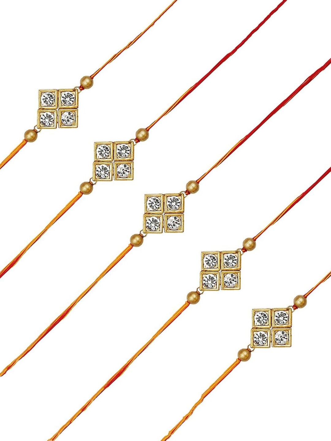 

AccessHer Set of 5 Stone-Studded & Beaded Rakhi, White