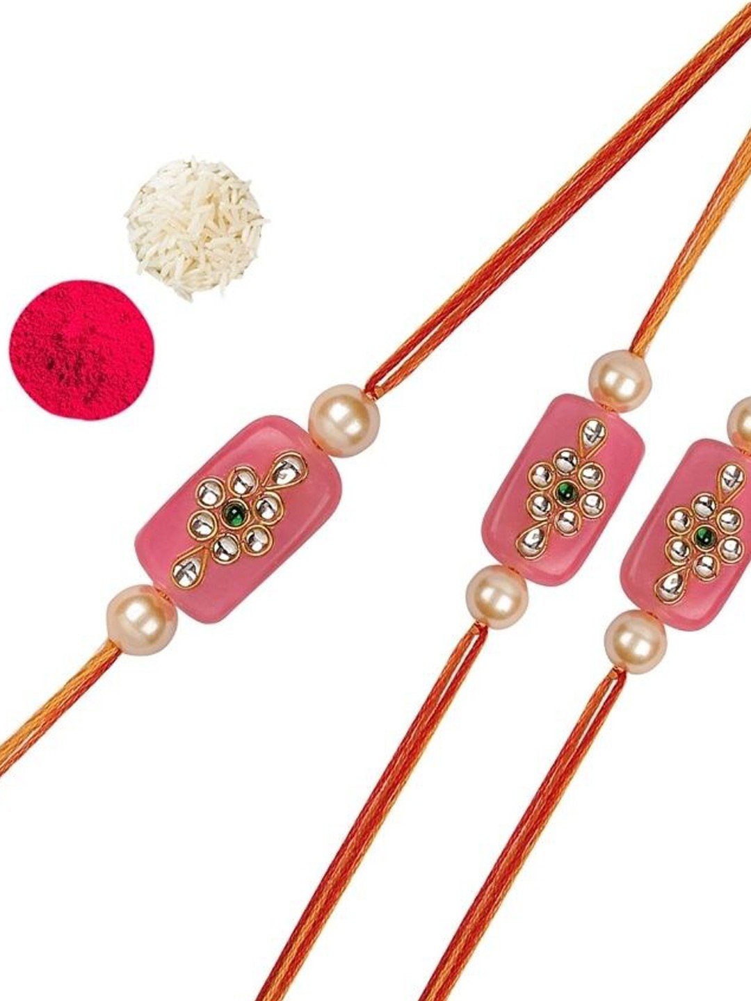 

AccessHer Set of 3 Stone-Studded & Beaded Rakhis, White