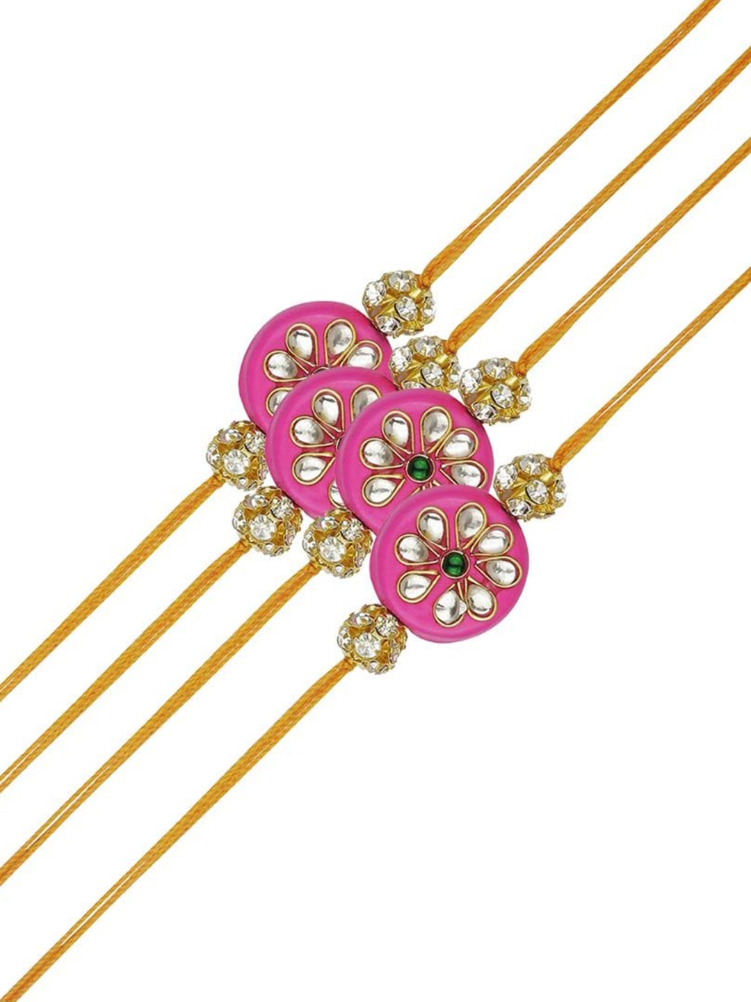 

AccessHer Set Of 4 Stone-Studded & Beaded Rakhis, White