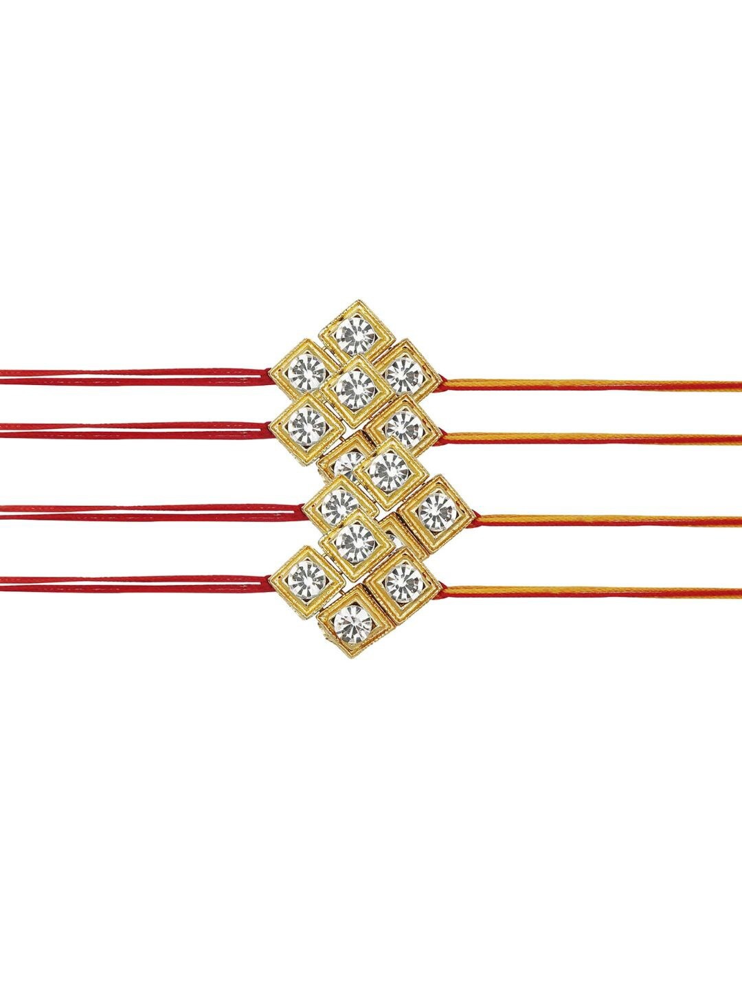 

AccessHer Set Of 4 Rhinestones Studded Thread Rakhis, Gold
