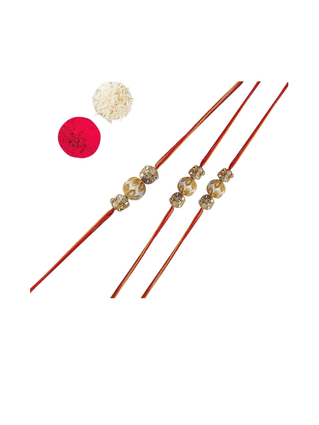 

AccessHer Men Set of 3 Stone-Studded & Beaded Rakhis, Gold