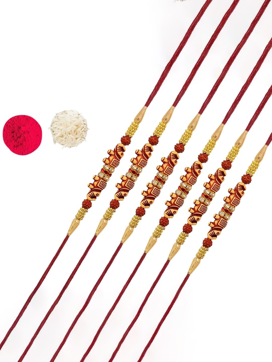 

AccessHer Set of 6 Stone-Studded Elephant Charm Rakhis, Gold