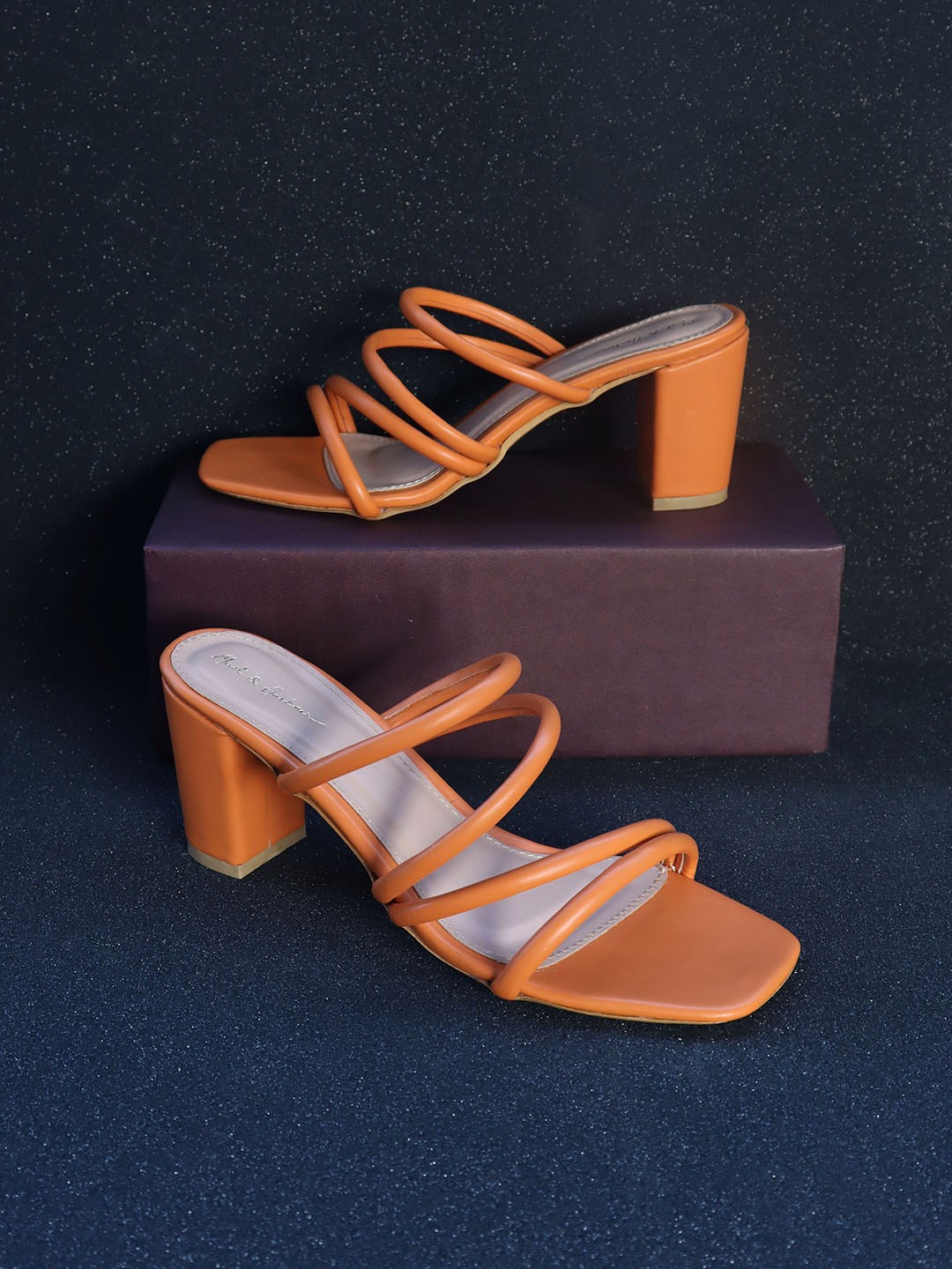 

Mast & Harbour Orange Square Toe Block Heels