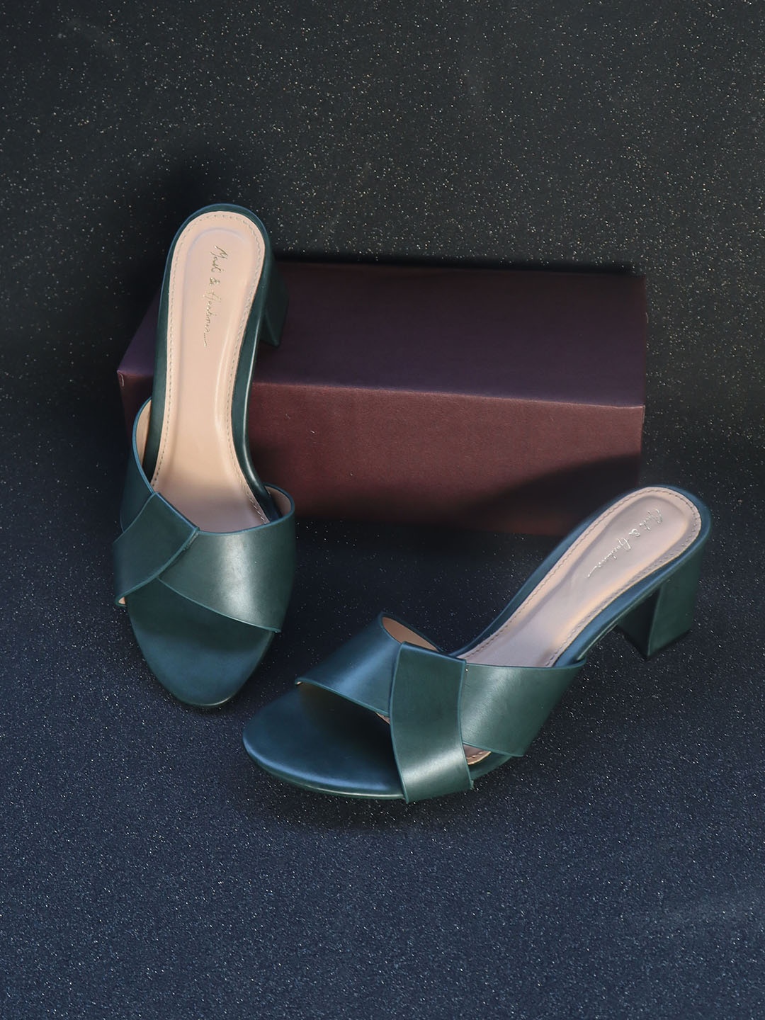 

Mast & Harbour Green Open Toe Block Heels