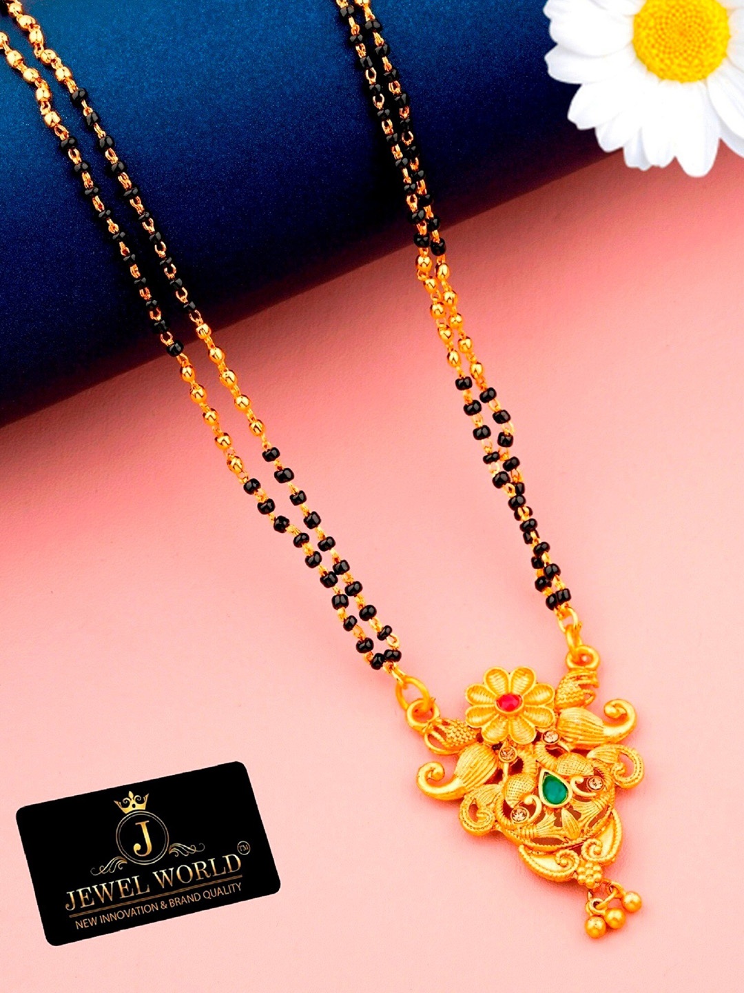 

JEWEL WORLD Gold-Plated Stone-Studded & Beaded Mangalsutra