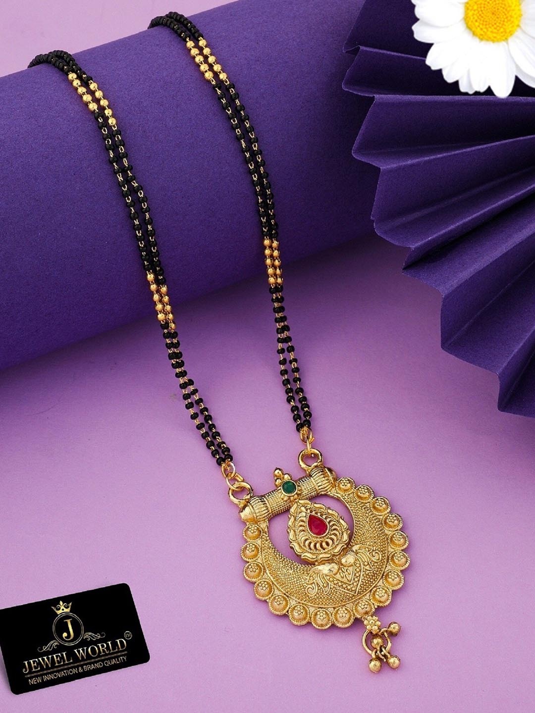 

JEWEL WORLD Gold-Plated Stone-Studded & Beaded Mangalsutra
