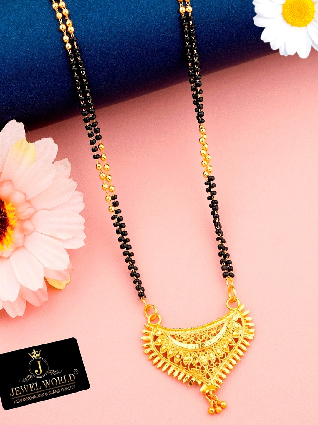 

JEWEL WORLD Gold-Plated & Beaded Mangalsutra