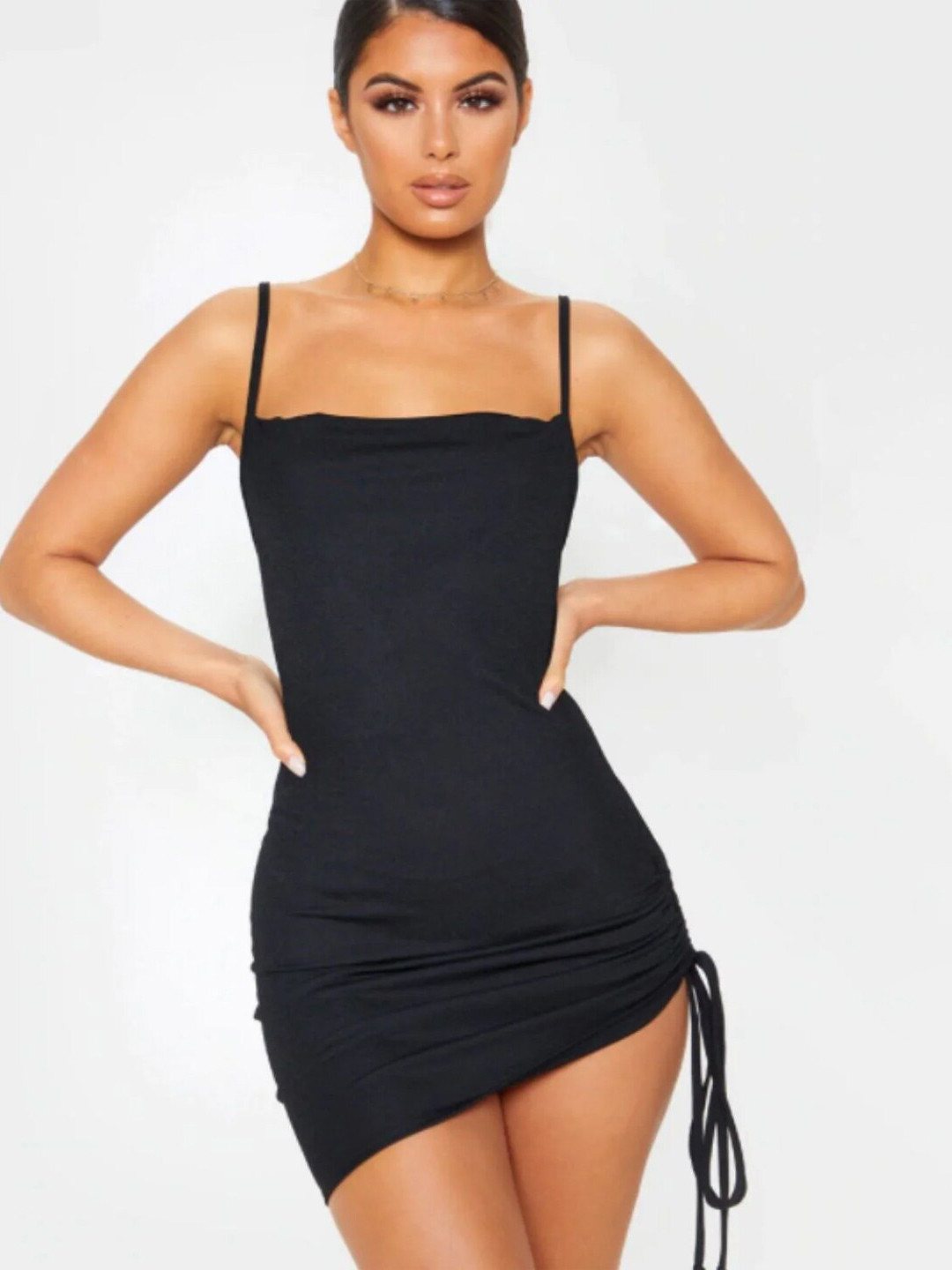 

Styched Shoulder Straps Bodycon Mini Dress, Black