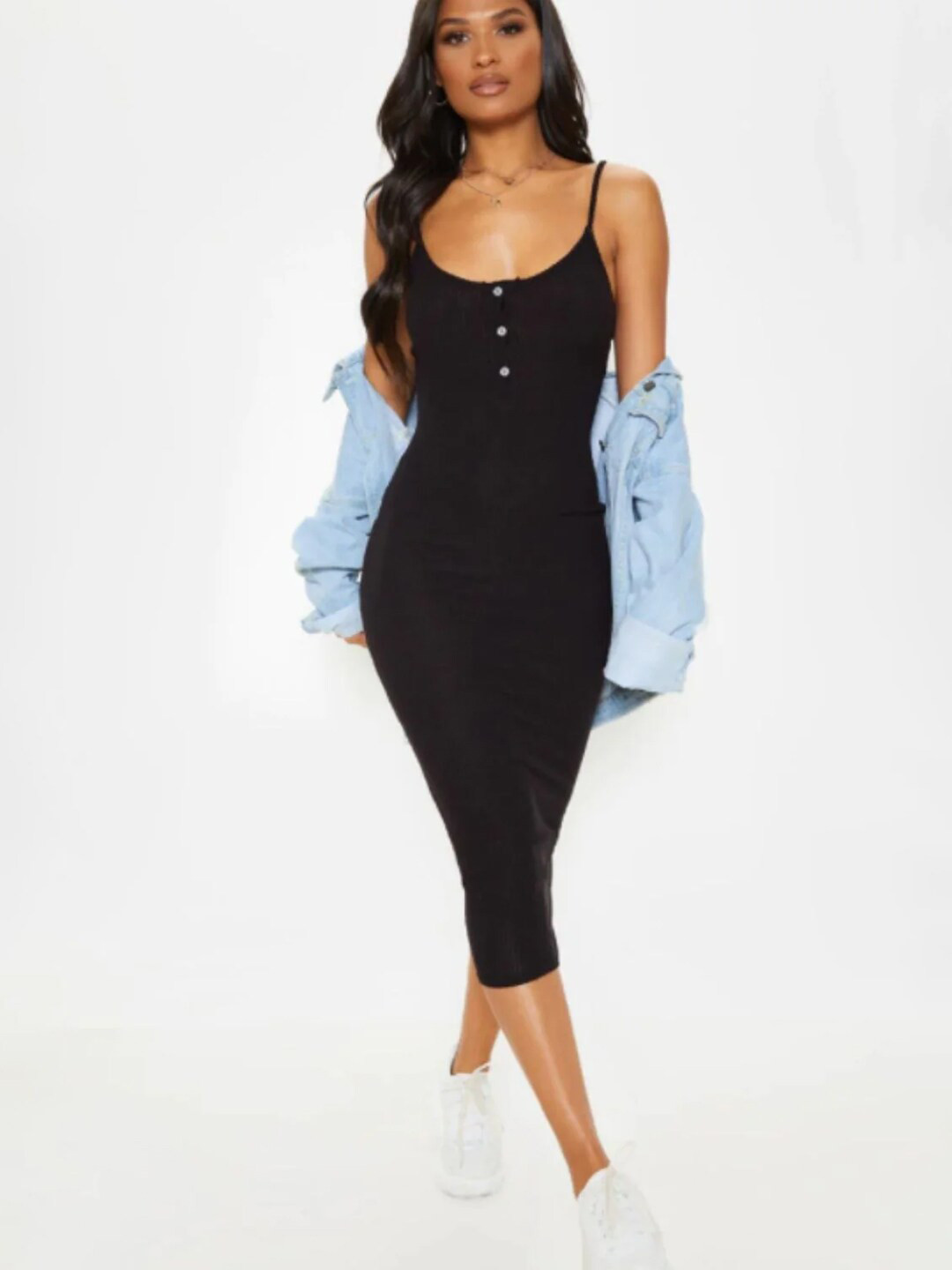 

Styched Shoulder Straps Bodycon Dress, Black