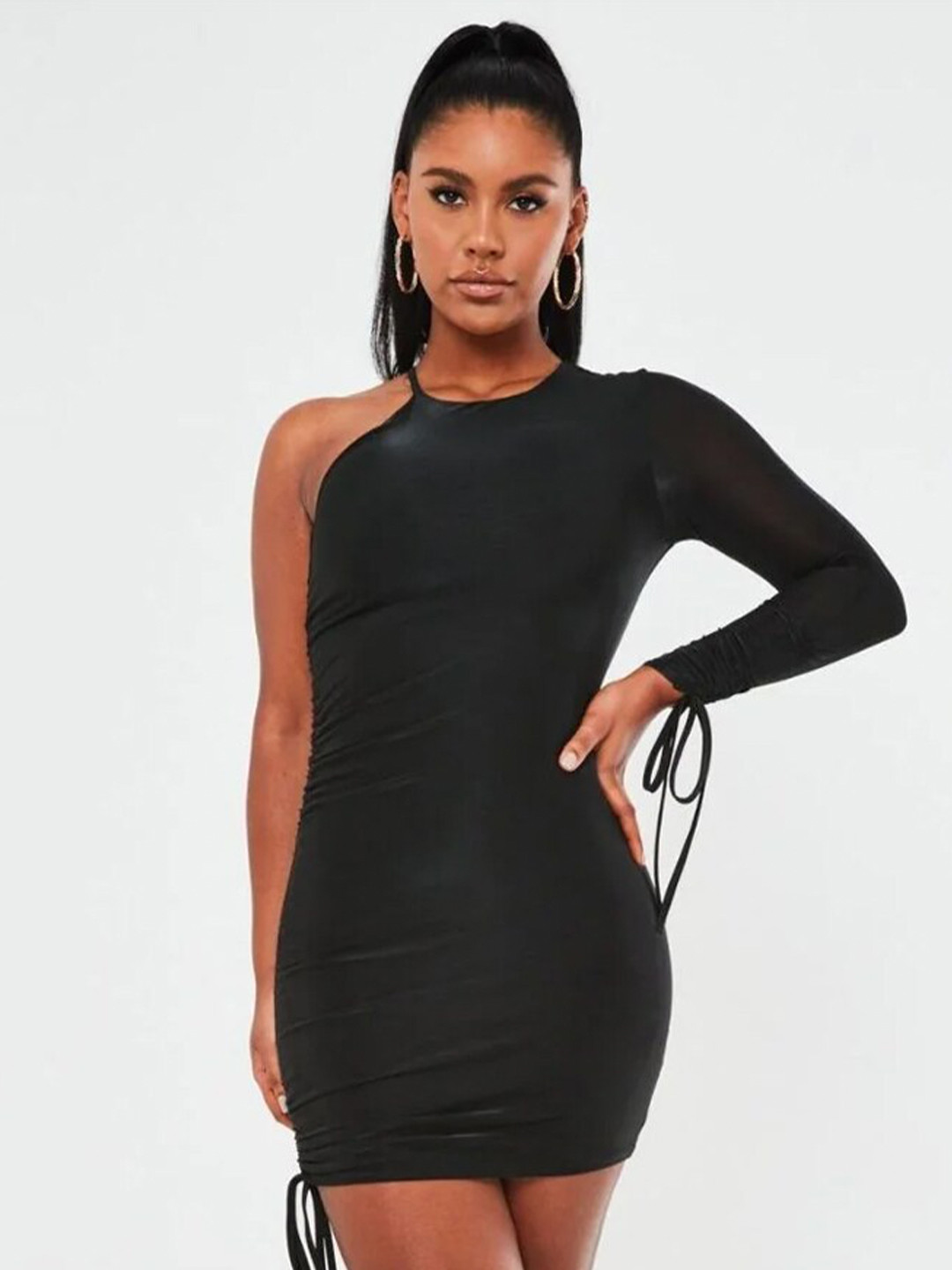 

Styched One Shoulder Bodycon Mini Dress, Black