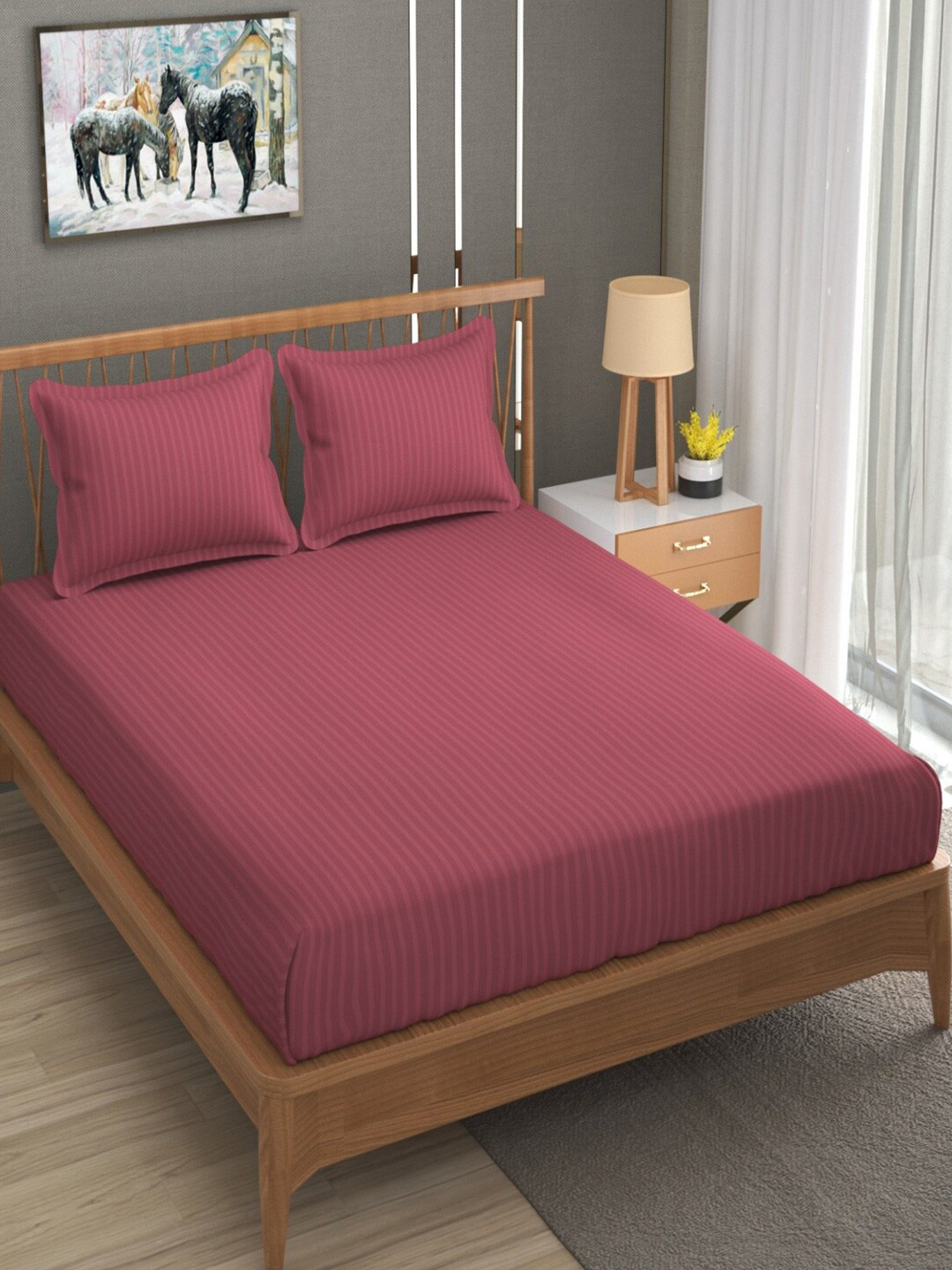 

Homefab India Pink Striped Cotton 180 TC Queen Bedsheet With 2 Pillow Covers