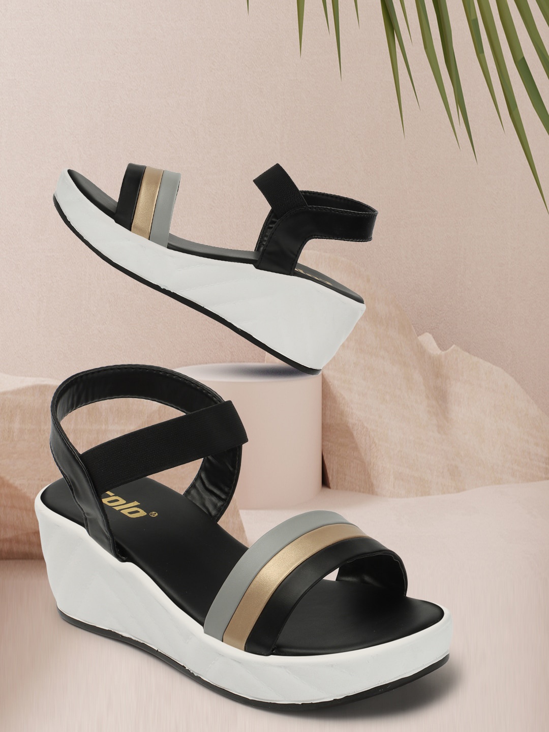 

Colo Colourblocked Wedge Heels With Backstrap, Black