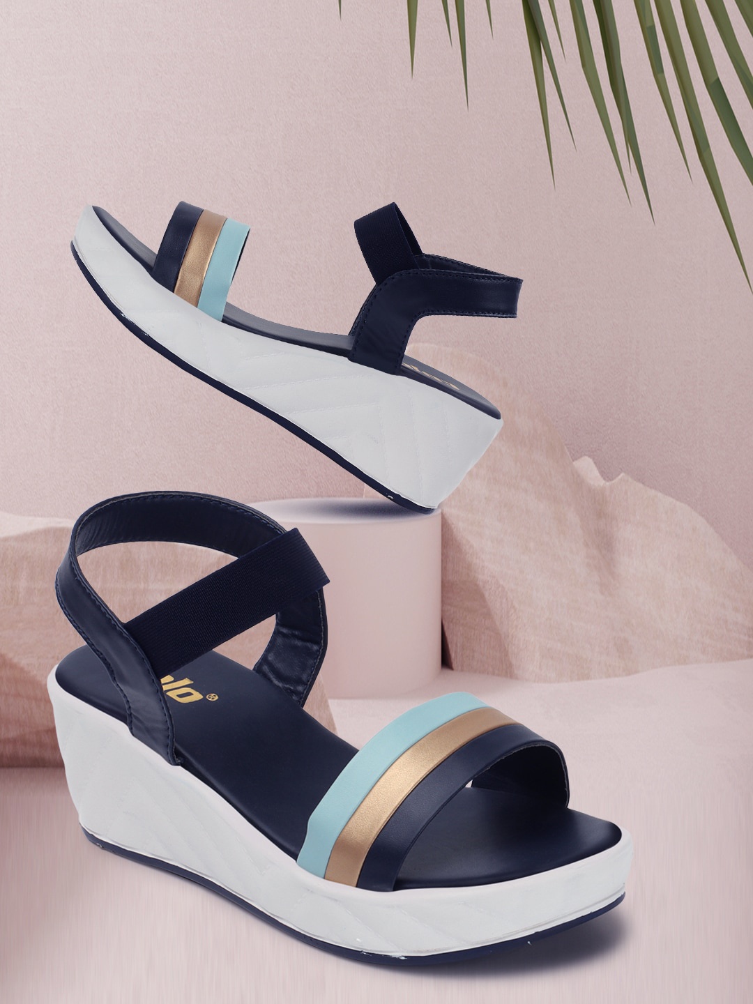 

Colo Colourblocked Wedge Heels with Ankle Loop, Navy blue