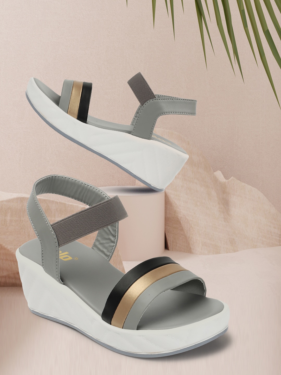 

Colo Colourblocked Wedge Heels With Backstrap, Grey