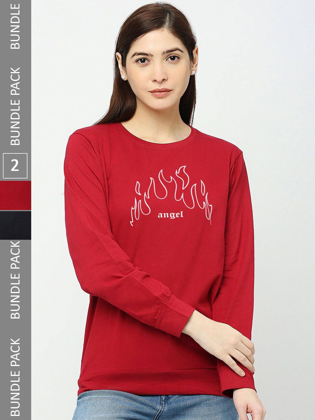 

STATUS MANTRA Pack Of 2 Typography Printed Round Neck Cotton T-Shirt, Red