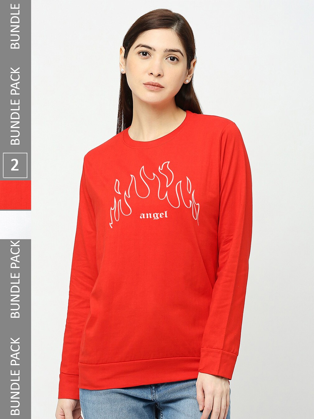 

STATUS MANTRA Pack Of 2 Typography Printed Round Neck Cotton T-Shirt, Red