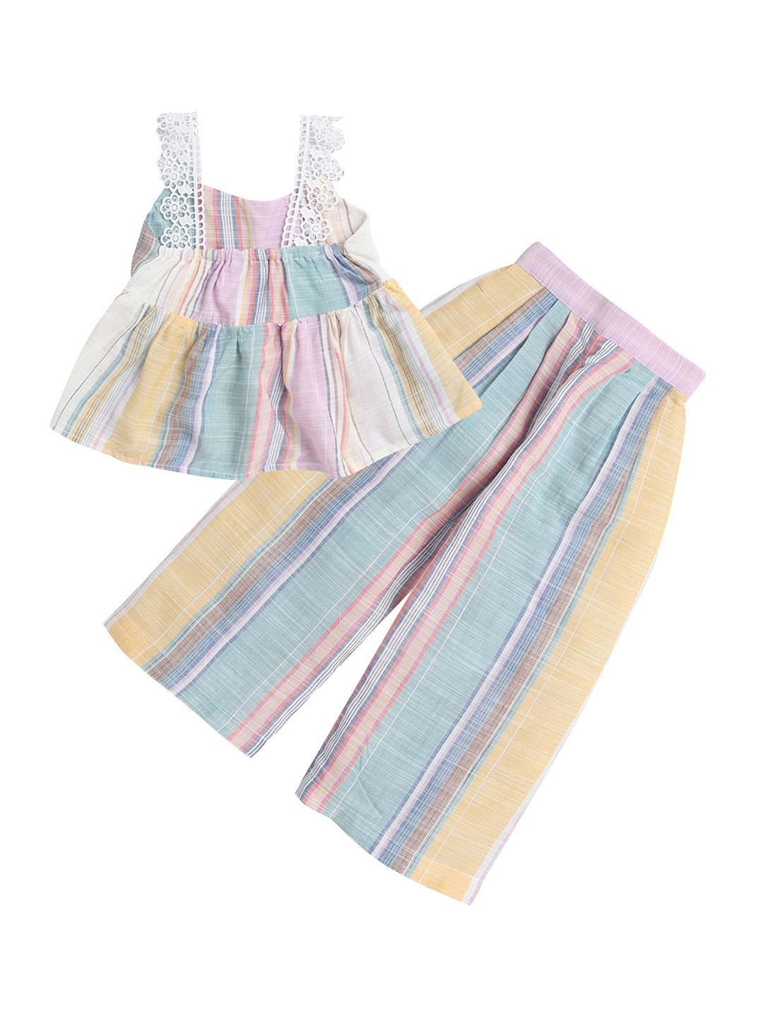 

Knitting Doodles Girls Striped Top And Palazzos, Blue