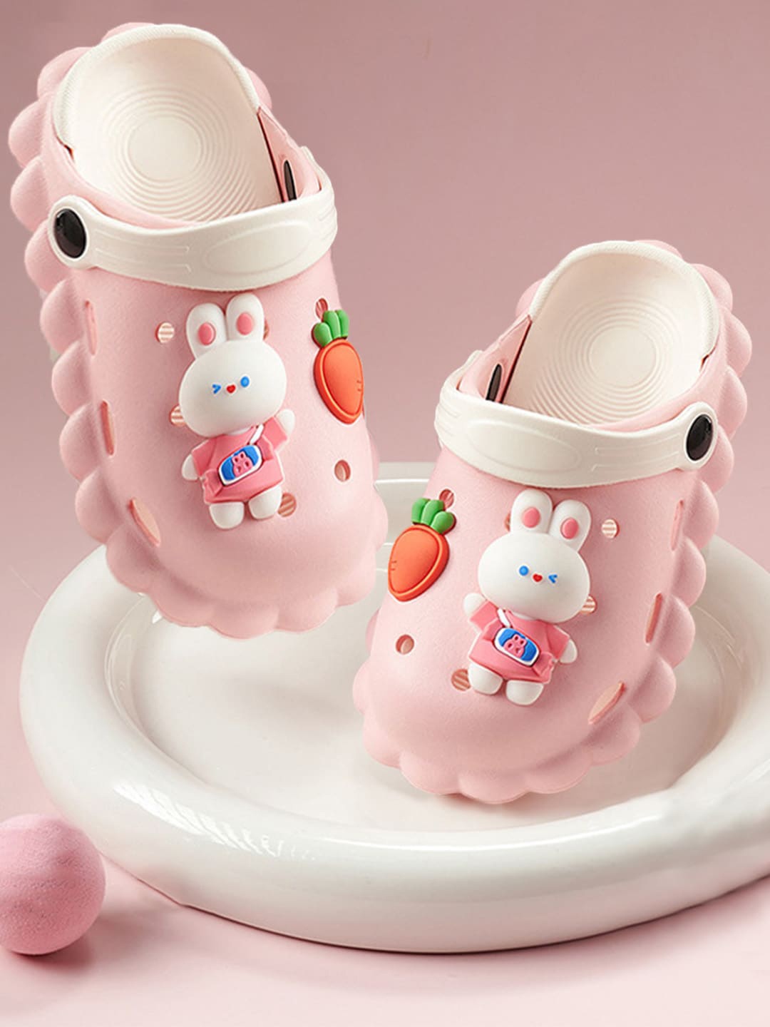 

Baby Moo Kids Bunny Applique Waterproof Anti-Skid Clogs, Pink