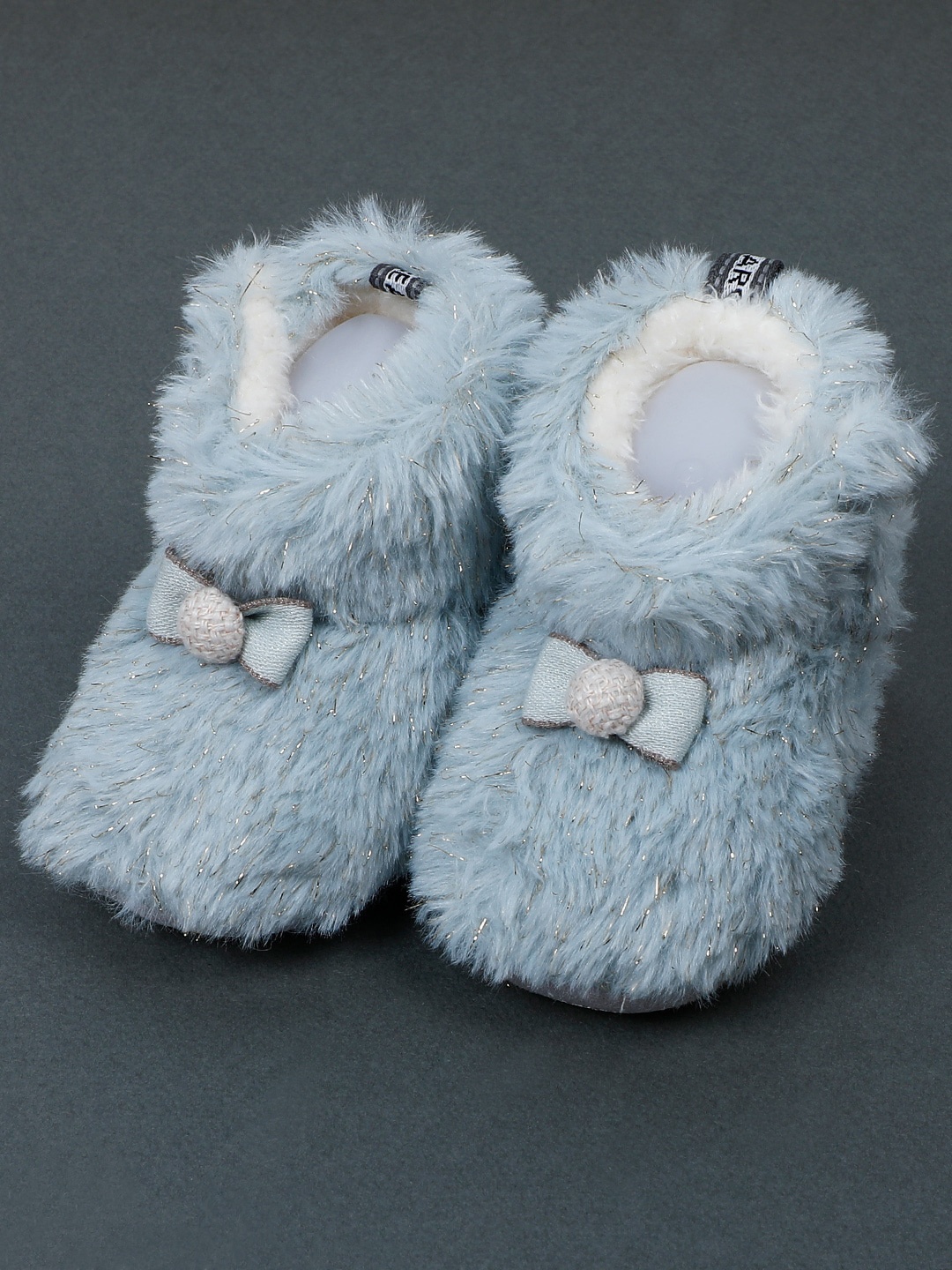 

Baby Moo Infant Girls Bow Embellished Pure Wool Anti-Slip Booties, Blue